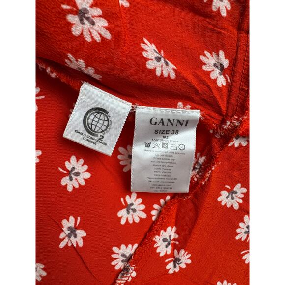 Ganni Silvery Crepe Floral Wrap Dress Size 38 - Picture 9 of 9